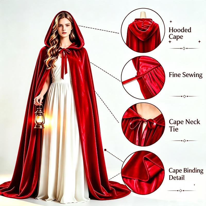 Hooded Velvet Cape Solid Color Long Cloak Halloween Cosplay Wizard Gothic Party Costume For Adults Kids