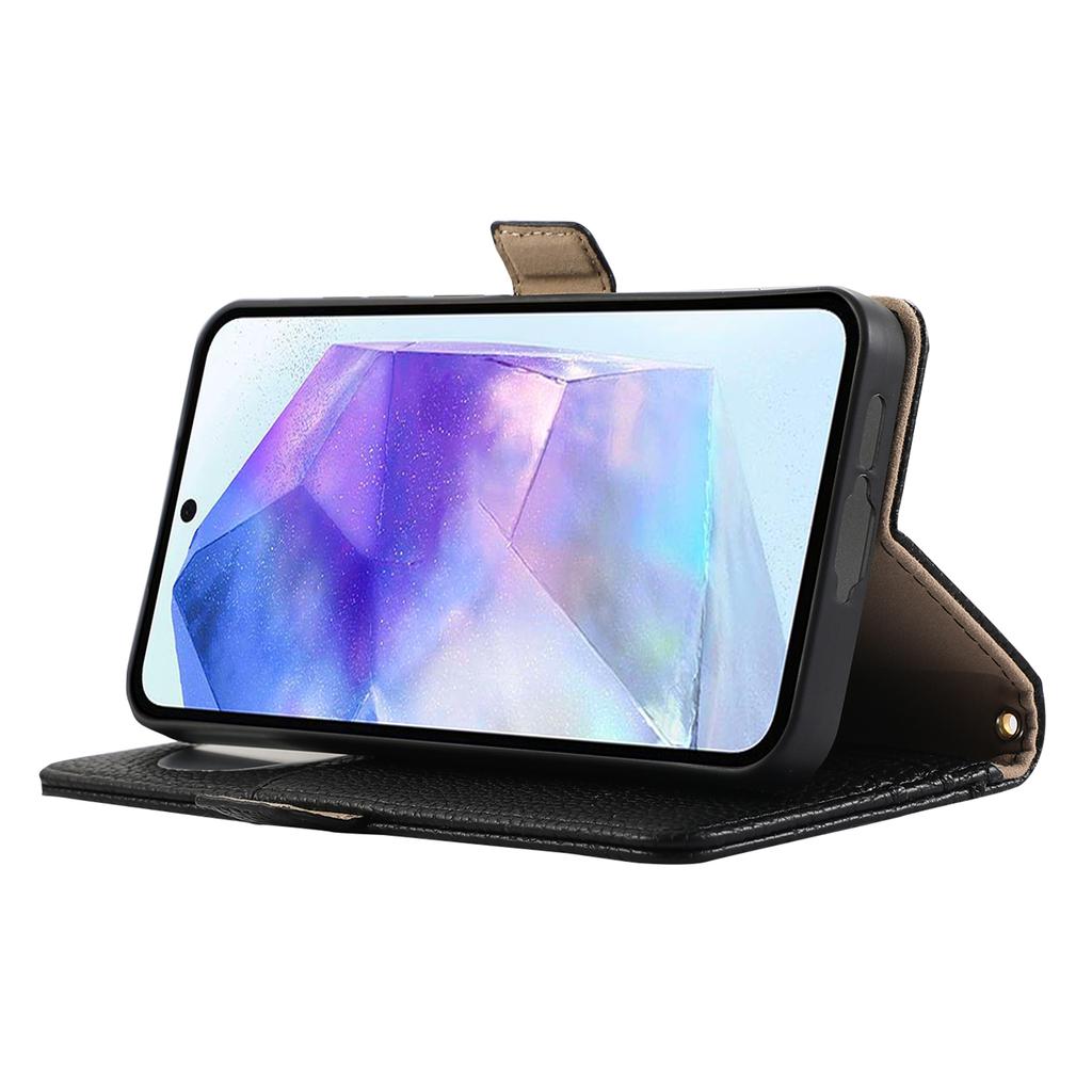 For Samsung Galaxy A55 5G Wallet Phone Case Shockproof TPU+PU Leather Flip Cover with Mirror,Strap
