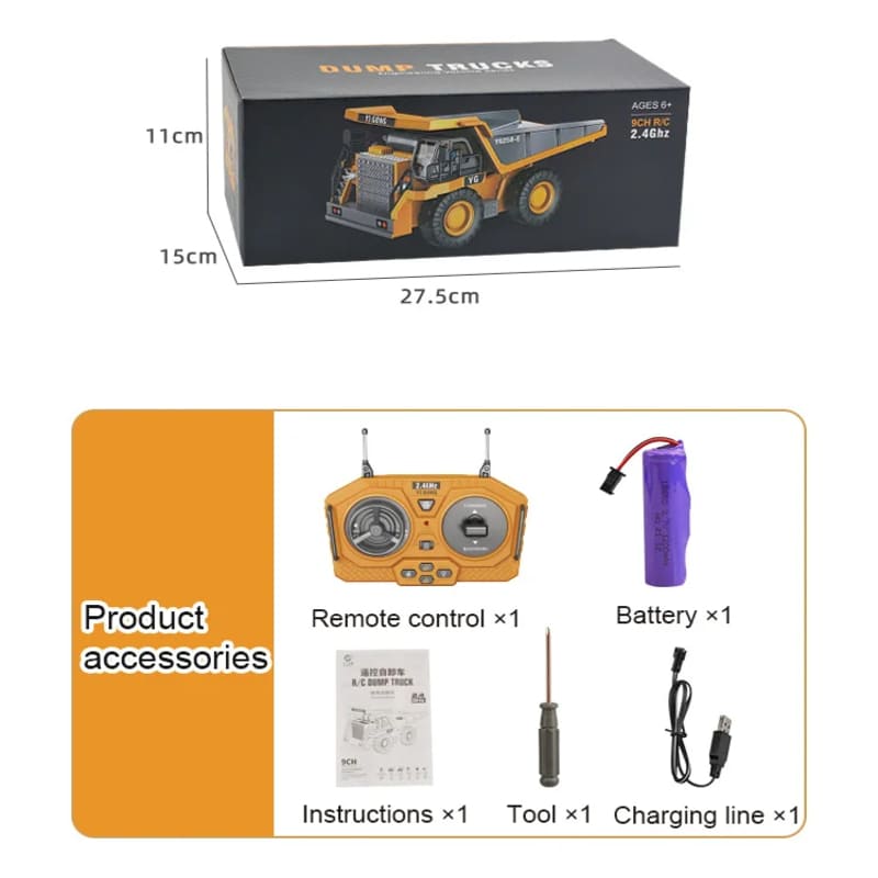 Nuovo 1:24 9 canali telecomando lega autocarro con cassone ribaltabile ingegneria veicolo carrello elevatore escavatore pesante telecomando auto ragazzo bambini regalo giocattolo