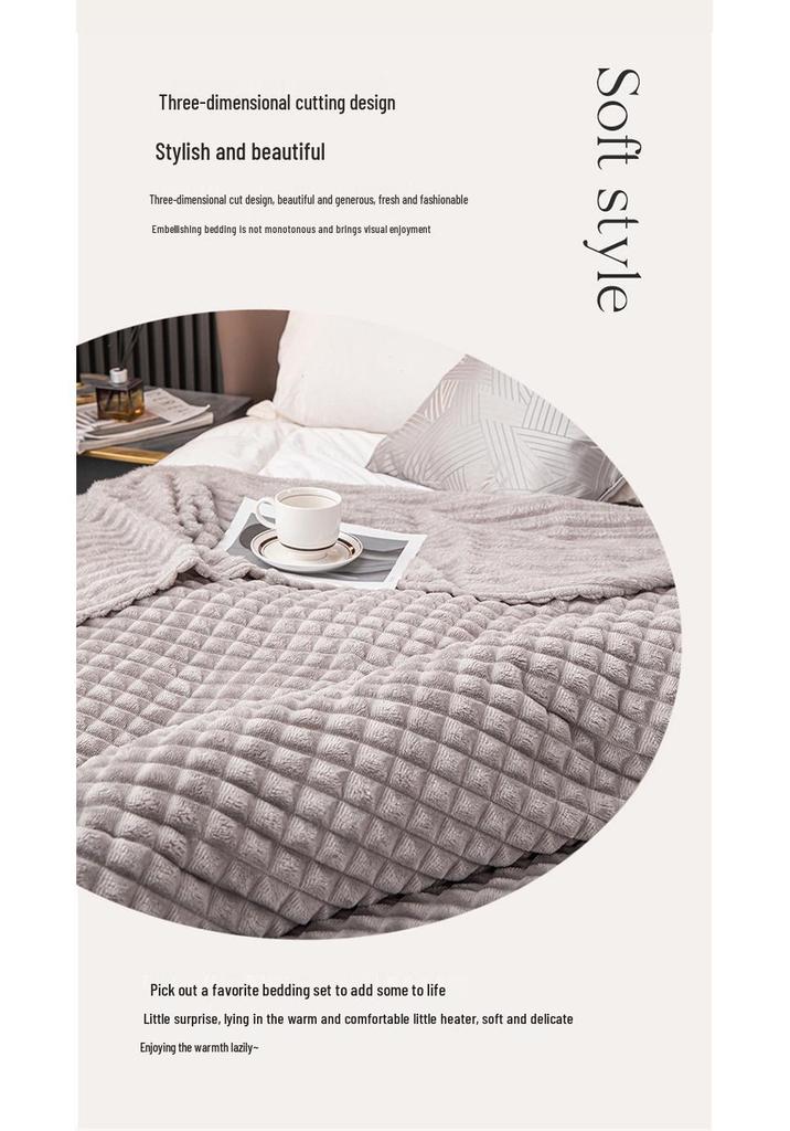 Thick Ribbed Faux Rabbit Fur Velvet Flannel Blanket - Autumn/Winter