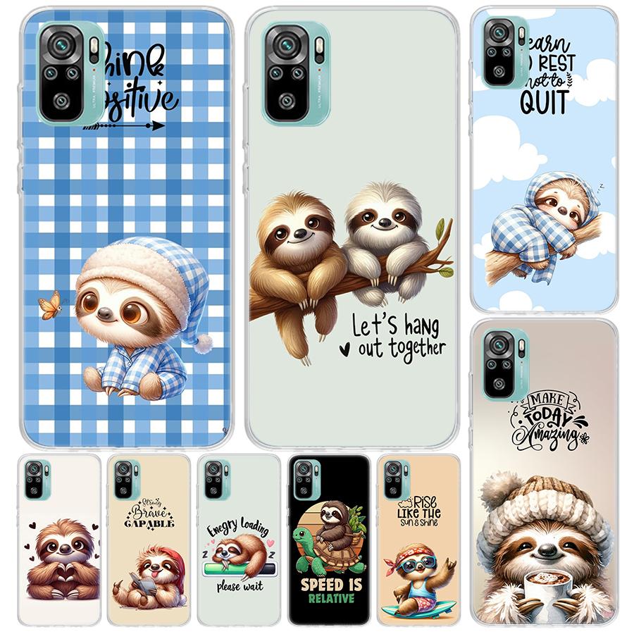 Animal Cute Cartoon Sloth Coffee Cover For Xiaomi Redmi Note 10 9S 9 8T 8 Pro 7 5 Mi 9T 10T 11T 12T 11 12 Lite 12X A3 A2 A1 Prin