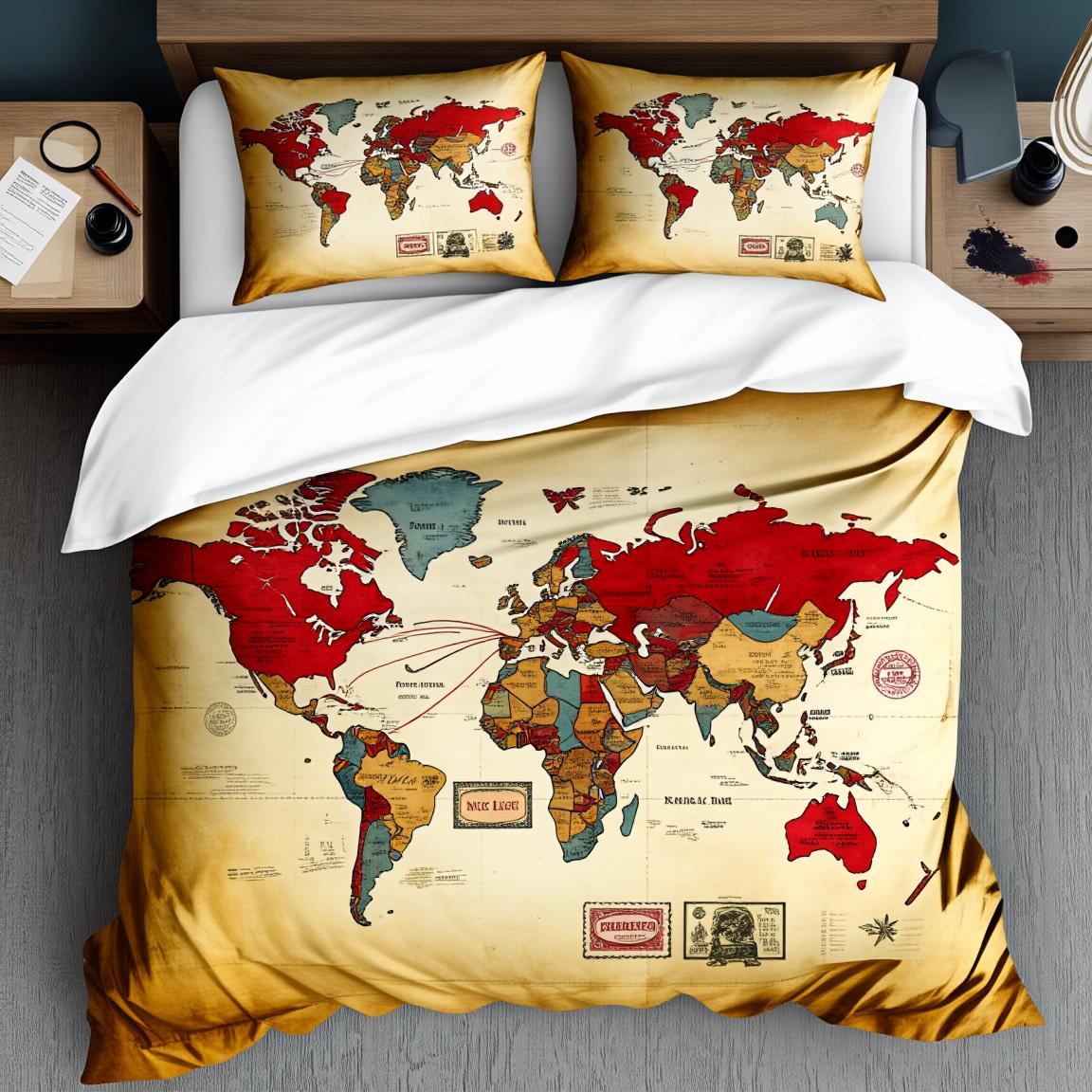 

Comforter 3Pcs Santa S Diary Storybook Bedding Set Polyester Vintage Map Print Queen Size Unique Christmas Gift Comforter (quilt)-EU Single(135*200cm)3pcs