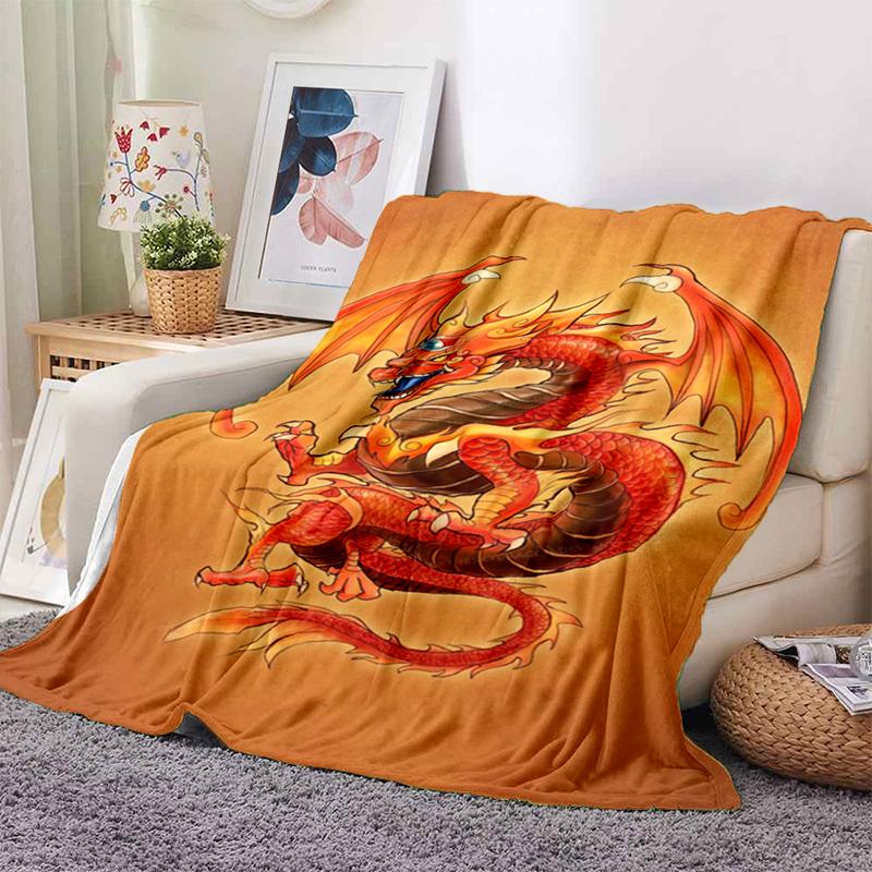 Chinesischer Drache, weicher Plüsch, Sofabett-Überwurf, Cartoon-Motiv, moderner Flanell-Deckenbezug, bedruckt, Bettdecke, Geschenk, Picknick-Decken