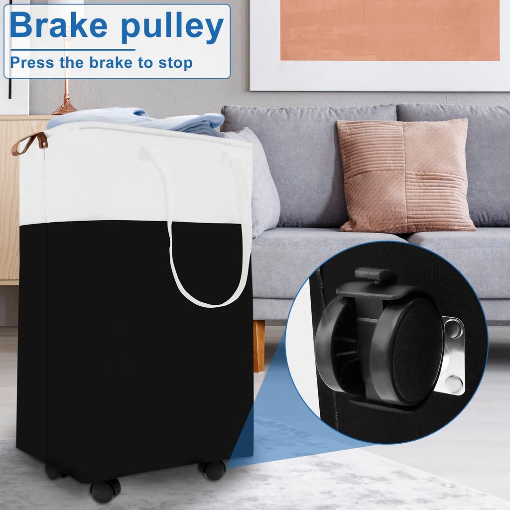 Laundry Basket with Wheels Collapsible Laundry Hamper Large Capacity Portable Rolling Laundry Basket for Home Dorm Laundry Room