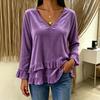 Women's Casual V-Neck Lace Trim Color Blouse for Everyday Wear
