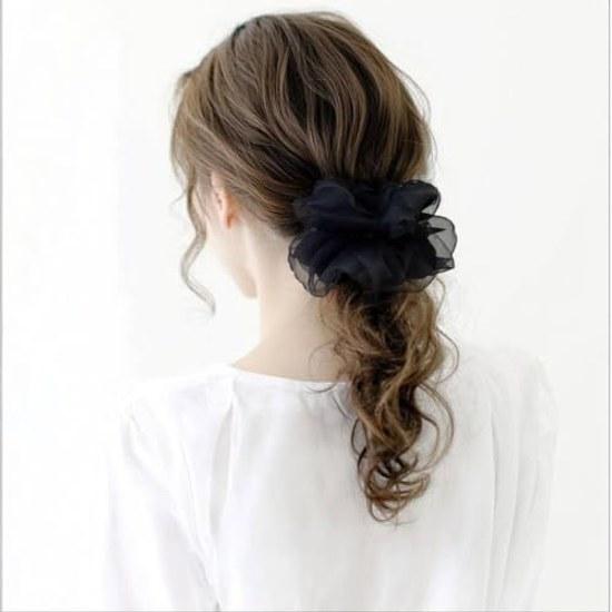 Chouchou hair accessory tie organza sheer glossy adult-like large big updo stylish 3-piece set casual trend adult cute gift