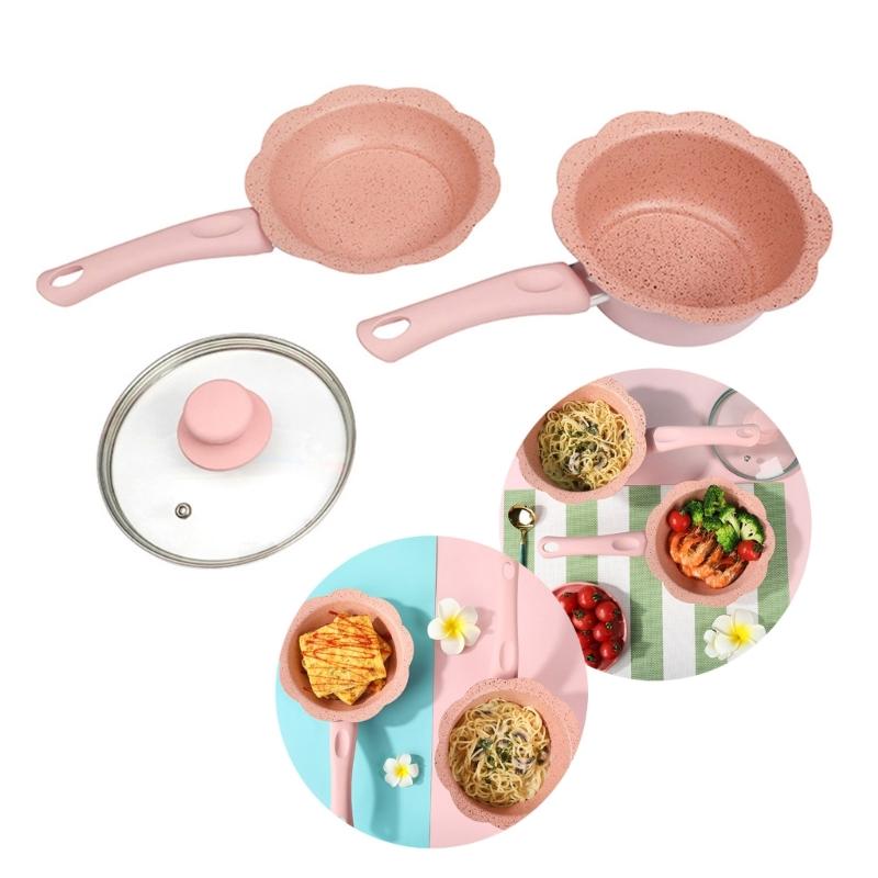 Nonstick Frying Pans Pots for Milk Boiling and Soup Making Convenient Cookware with Glass Cover Lid Food Cooking Tool