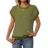 Summer and Autumn Round Neck Knitted Top Casual Striped Contrasting Women's Sweaters