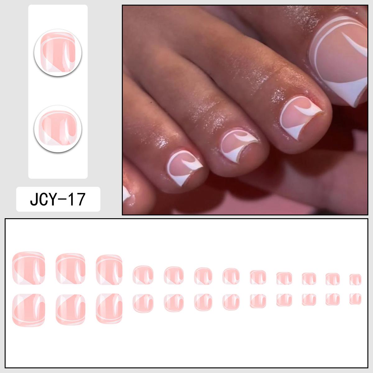 

European Pink French White-Edged Fake Toenail Stickers Glue