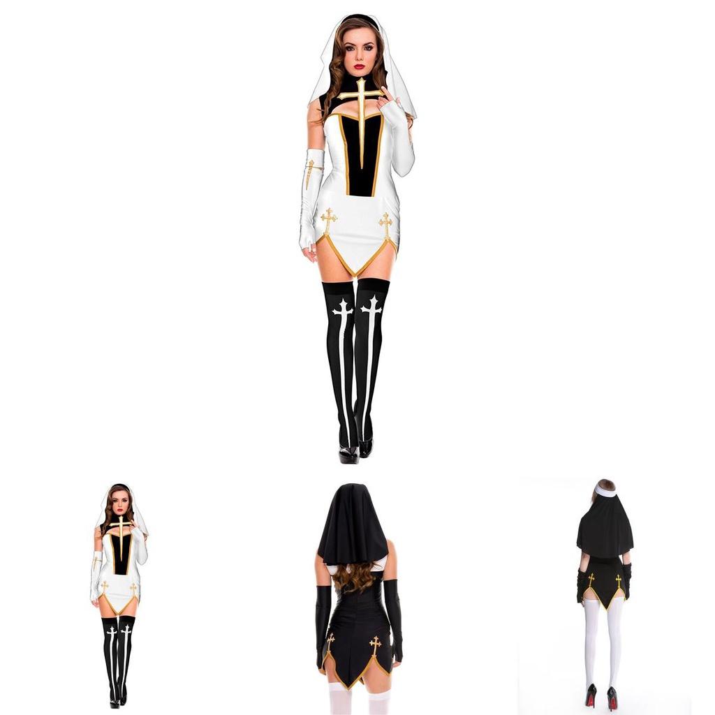 Eye-catching Naughty Nun Costume High Quality Black Fancy Dress For Women's Cosplay And Halloween