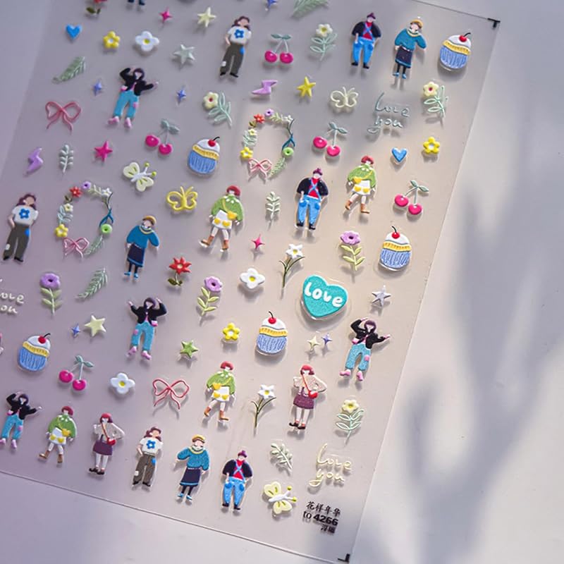 Flower Nail Art Stickers Decals, Spring Flowers Nail Stickers for Nail Art, Floral Plant Nails Design 5D Embossed Nail Decals Flower Stickers for