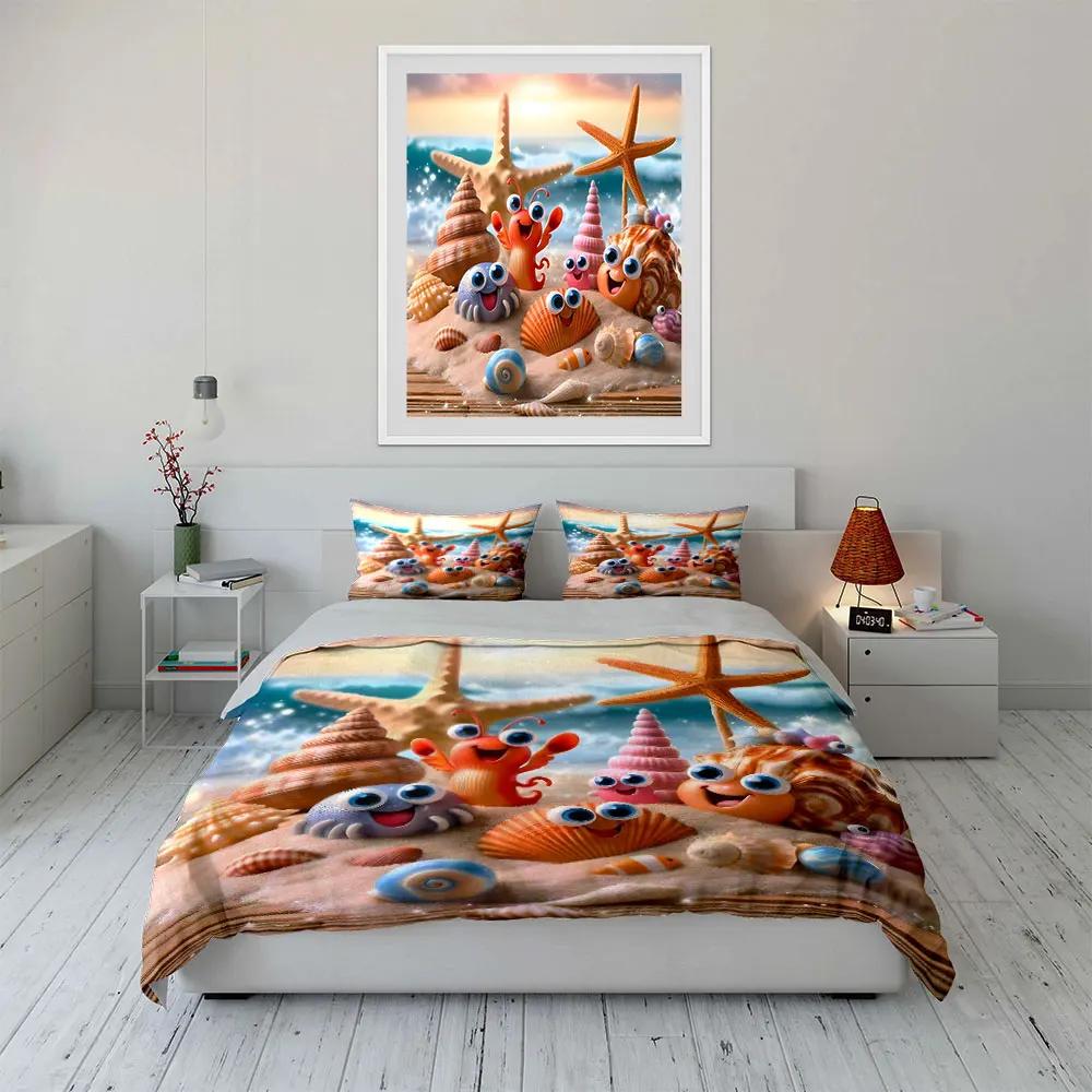 "Beach-Themed Cartoon Decor Set" Soft Comfortable Duvet Cover Bedding Set Included 1*Duvet Cover & 2*Pillowcases Gift