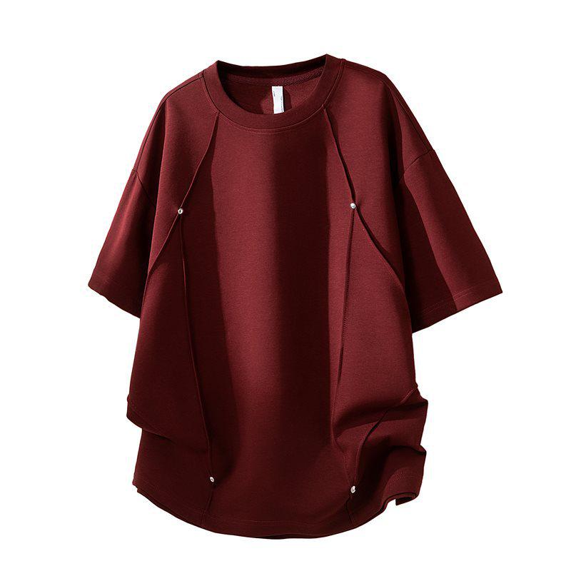 Unisex Loose Fit Round Neck T-Shirt with Sequins and Rivets