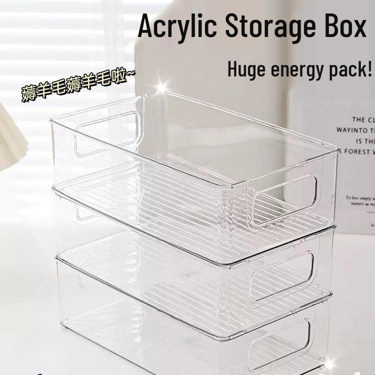 Acrylic Desktop Storage Box for Cosmetics, Snacks, Skincare, Masks, and Dorm Room Organization.
