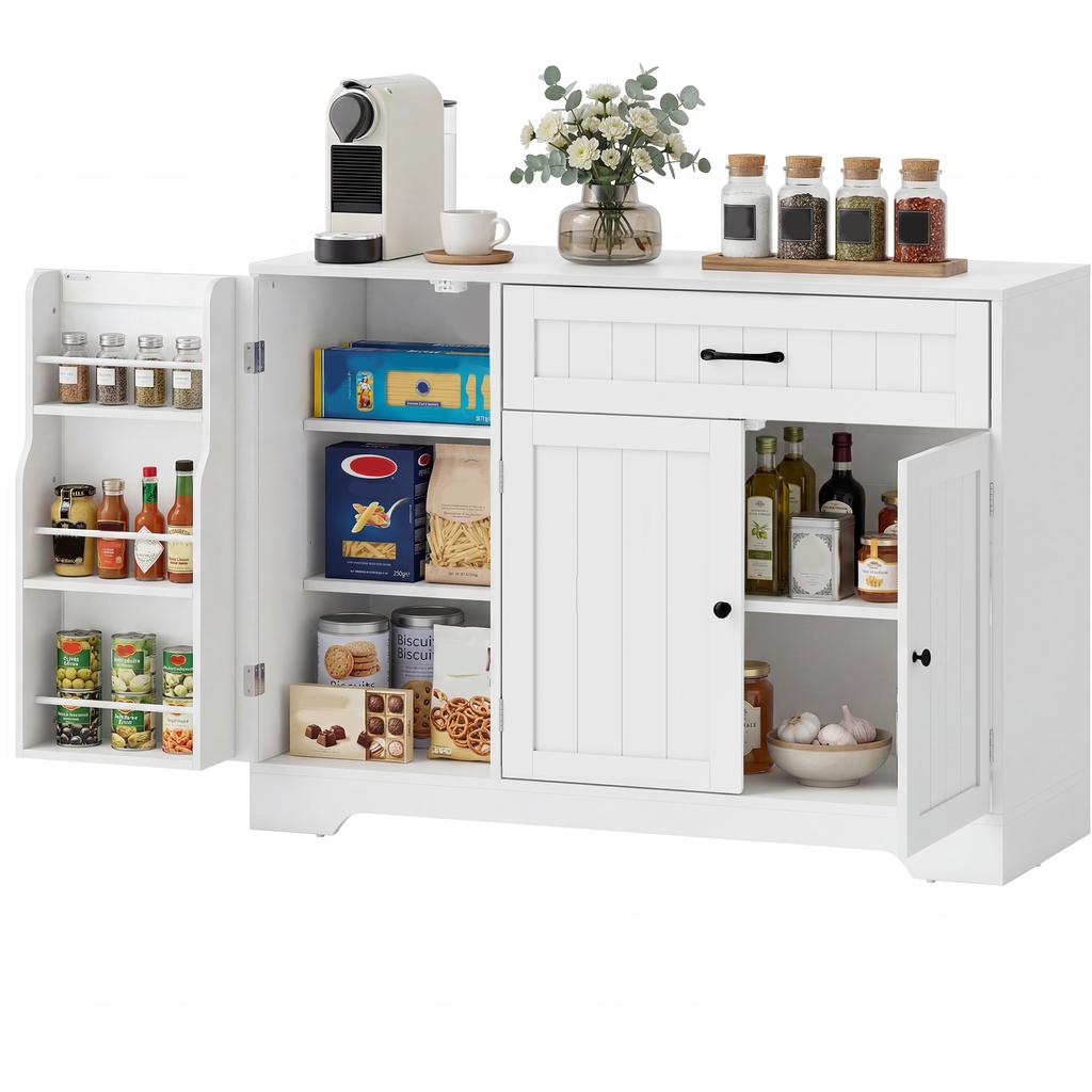 Credenza Moderna da Cucina con Cassetto, Ripiani Regolabili, Dispensa Piccola da Cucina con Scomparti a Porta, Bianco