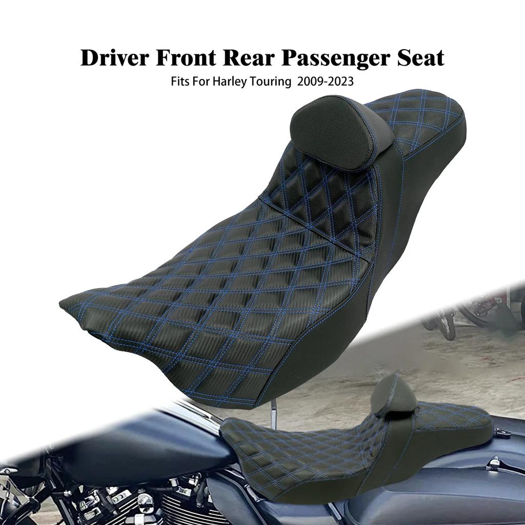 Motorcycle Two-Up Front Rear Driver Passenger Seat With Driver Backrest Cushions For Harley Touring Electra Glide FLTRX 09-2023