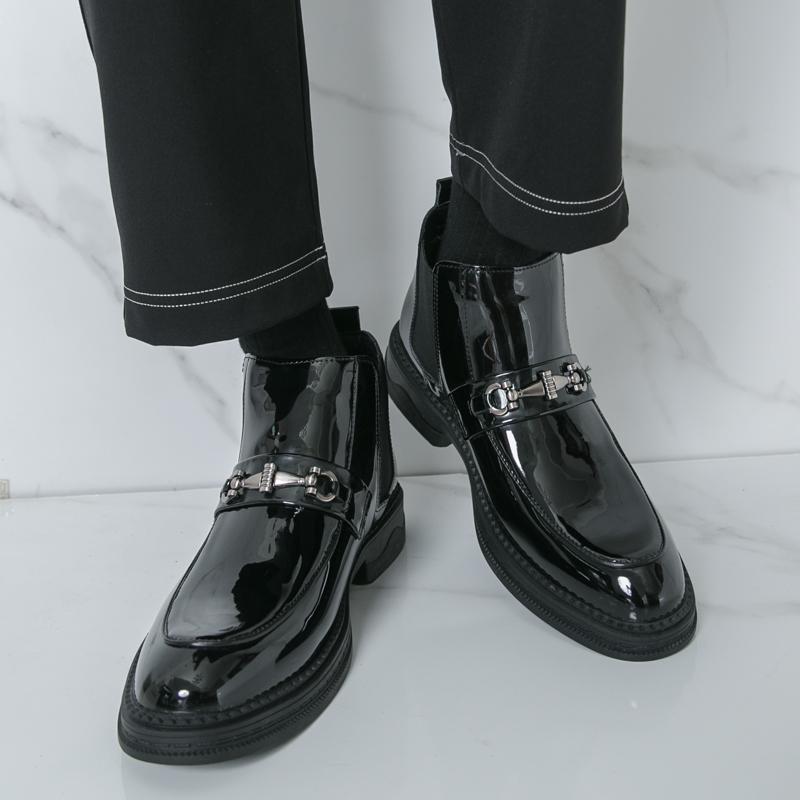 Men patent leather loafer Formal Business Ankle Boots Black Shoes High Boots Large Size