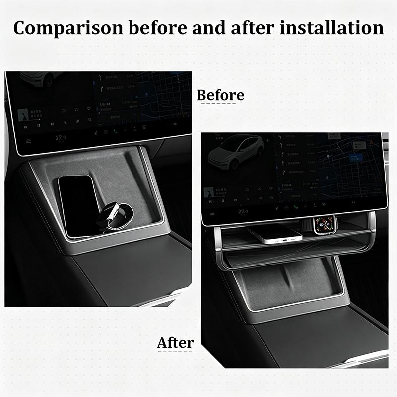 For Tesla Model 3/Y/YL Juniper 2026 Center Console Hidden Storage Tray Double-layer Organizer Box Under Screen Interior Storage