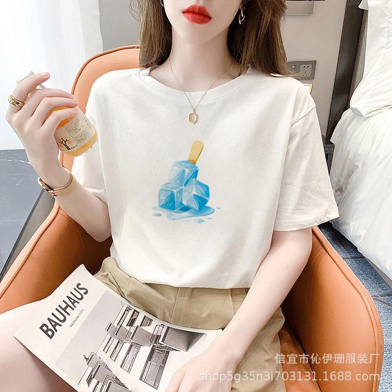 Cotton White Short Sleeve T-shirt Women's Summer Fashion Brand Loose T-shirt Top