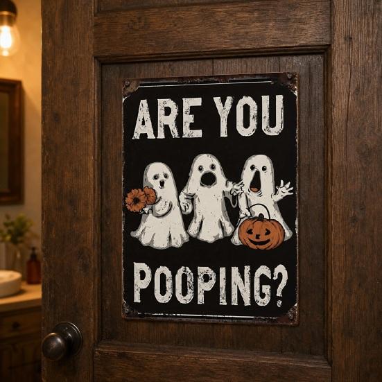 Wandkunst für drinnen und draußen Retro Halloween Schild, Kürbis Geist Badezimmer Metall Langlebiges Hängeschild Hexe Katze Festival für Bar Zuhause Raum Dekor
