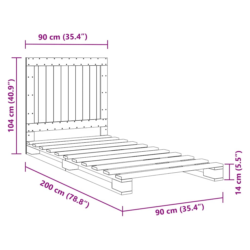 Solid Wood Bed with Headboard 90 x 200 cm Pine