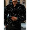 Camicia da Uomo alla Moda con Stampa Geometrica a Linee a Maniche Lunghe Design di Moda Business Casual Vestibilità Slim Non Stiro Versatile Camicia Stile Ins