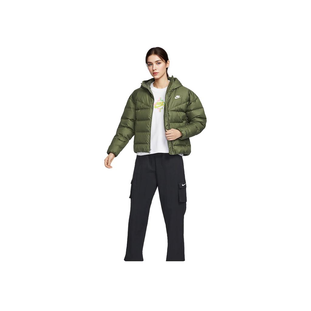 Nike Logo Casual Warm Thick Hooded Down Jacket Women Outerwear Olive-Green DQ5904-222