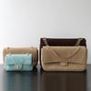 Luxury Chic Vintage Crossbody Bag In Suede-Texture Matte Leather With Quilted Chain Strap