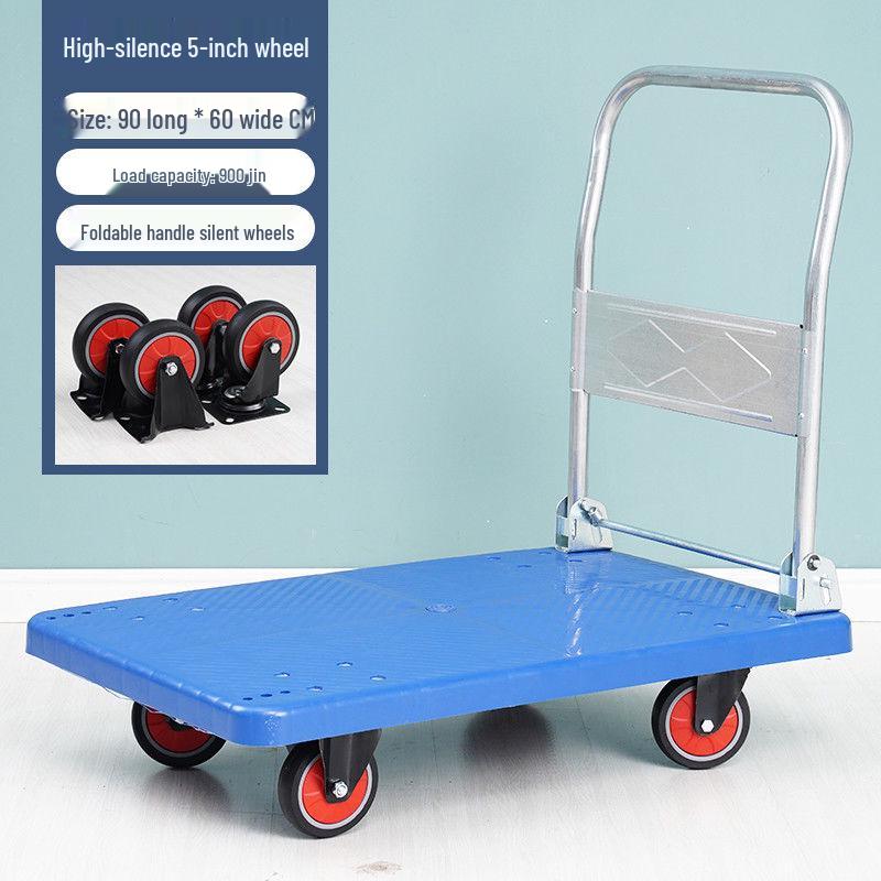 Folding Flatbed Hand Truck: Sturdy Four-Wheel Cart for Street Vending & Moving Goods