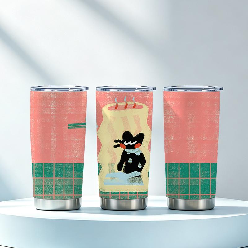 591ml Car Tumbler(1 Random Straw Included)Vintage Bath Black Cat MotifOutdoor Portable Cup Straight Travel Mug Vacuum Insulated Cup 591ml Car Tumbler
