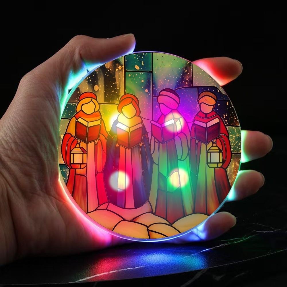 Round Shape LED Glowing Coaster Colorful Drink Pad Lightweight Christmas Acrylic Coaster  Bar Party