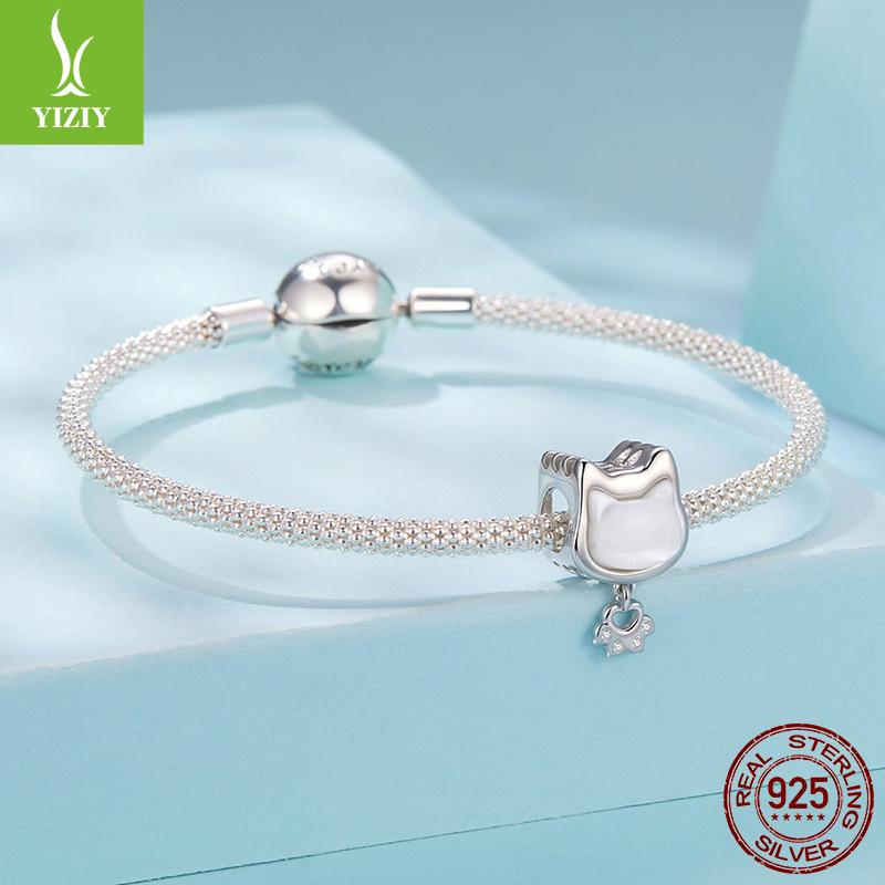 Cute Fritillary Cat Diy Beaded Jewelry Accessories S925 Sterling Silver Animal Bead Accessories