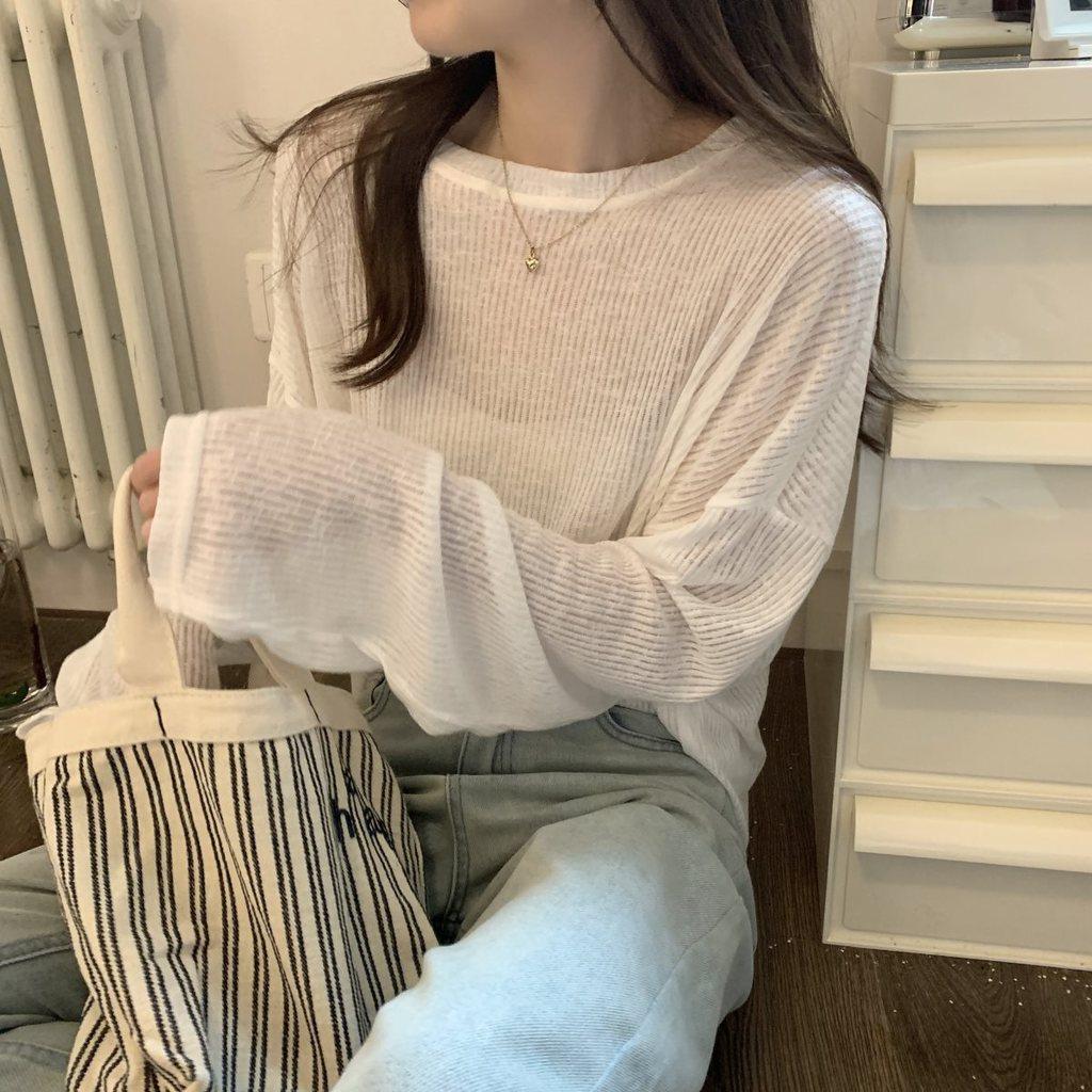 Tshirt For Girls Summer Long Sleeve Lightweight Plain Oversize With Embroidery For Casual Wear