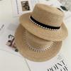 Vintage Pearl Flat Top Raffia Hat Women's Spring Summer Sun Protection Visor Hat Versatile Beach Hat Top Hat