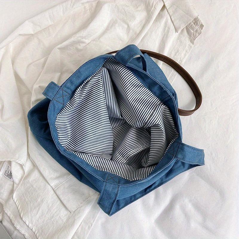 Letter Embroidered Denim Tote Bag Casual Crossbody Bag for Women Shoulder Bag for School Work Commuting and Daily Use