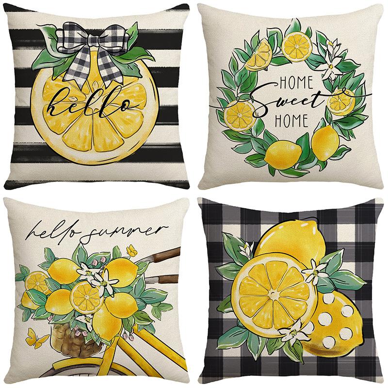 Summer New Style Lemon Small Fresh Printed Pillow Case Simple Sofa Bedside Fruit Linen Waist Pillow