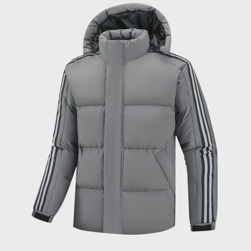 Men's Hooded Cotton-Padded Jacket, Size M-8XL, Winter Warmth, Casual Three-Bar Design