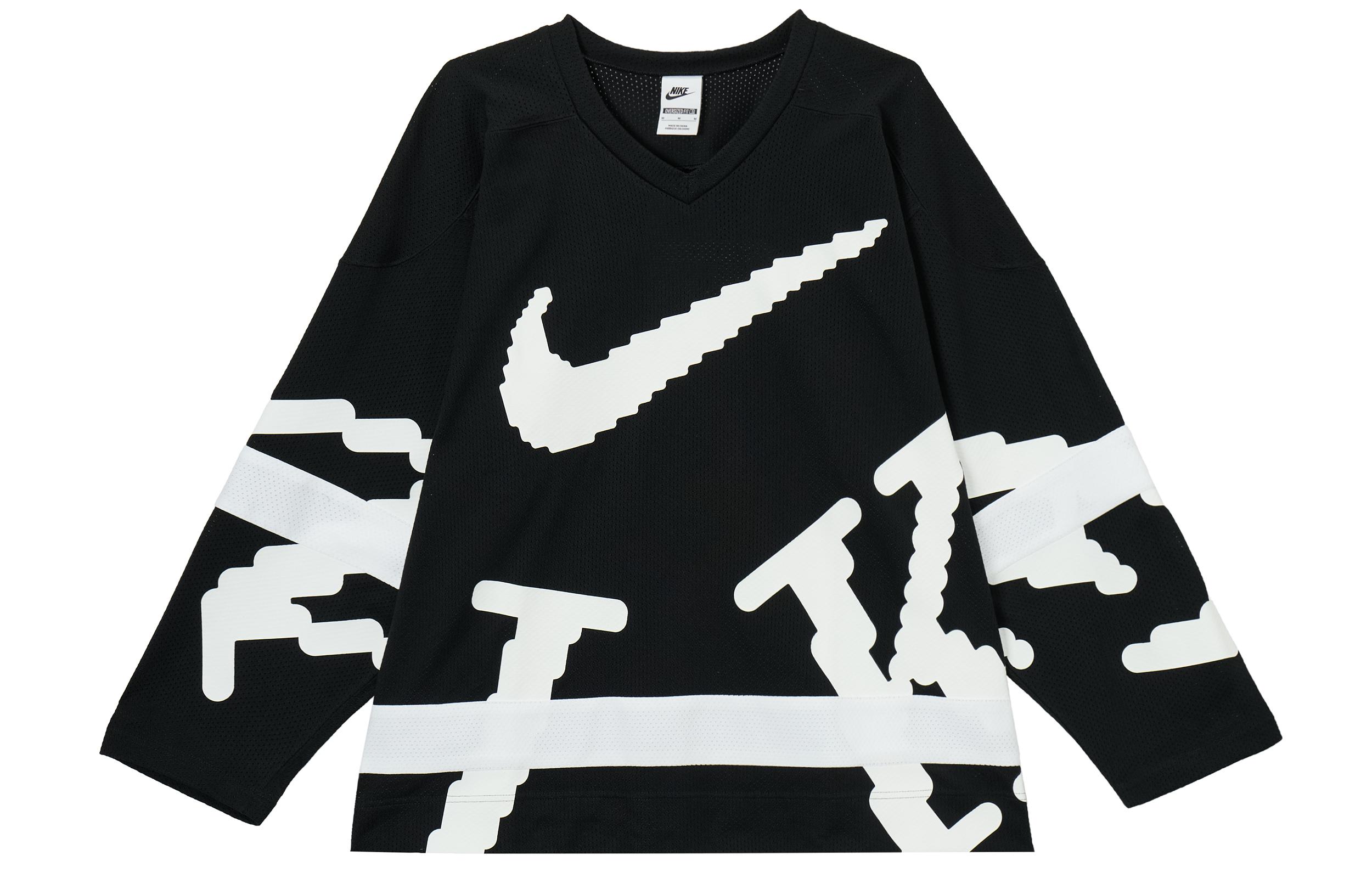 Nike T Shirts Men s Black/White/White V Neck Moderate HV1138-010 M