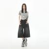 Women's American Retro High Waist Seven-Point Denim Shorts - Spring/Summer 2026, Slimming Wide-Leg Mid-Length Design.