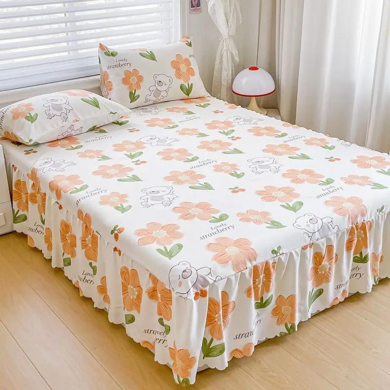 

Стильная юбка-покрывало с цветочным принтом - Мягкий и дышащий протектор для матраса с противоскользящим дизайном для кровати размера queen 120x200cm