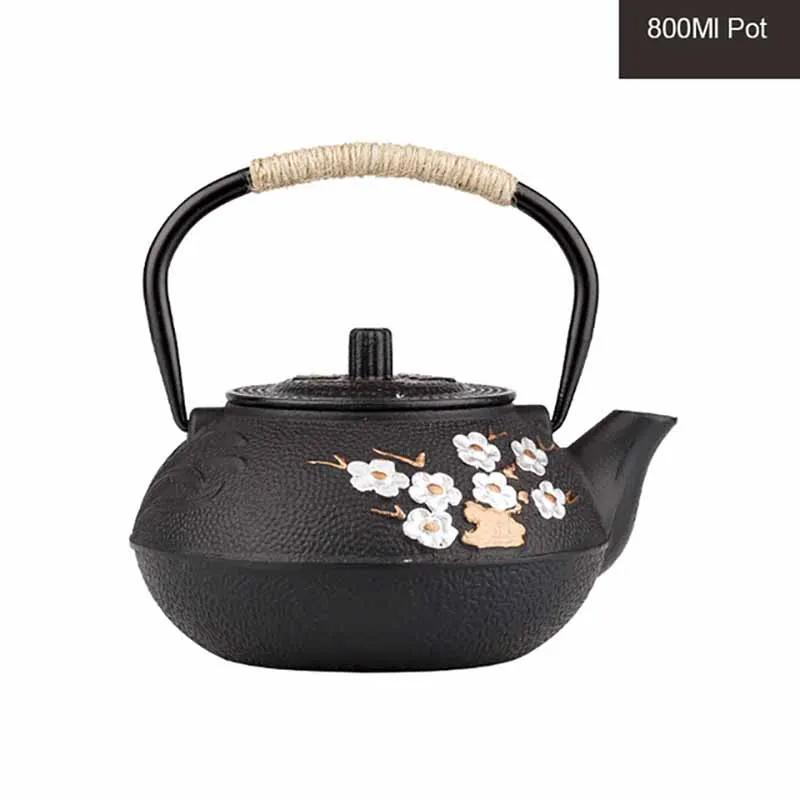 

800ML Plum and Bamboo Painted Brewing Teapot Cast Iron Water Bottle