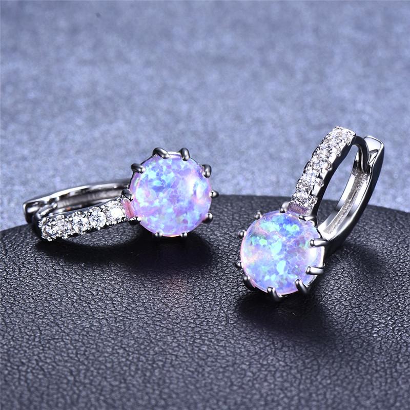 Classic Round Opal Stone Earrings Simple Silver Color Earrings Female Cute Small Hoop Earrings For Women Wedding Jewelry