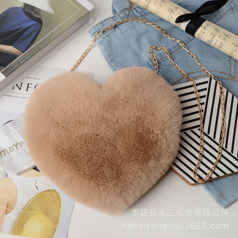 Love Imitation + Rabbit Fur Plush Bag, Various Colors Peach Heart Women's Bag, Valentine's Day Gift, Trendy Plush Bag