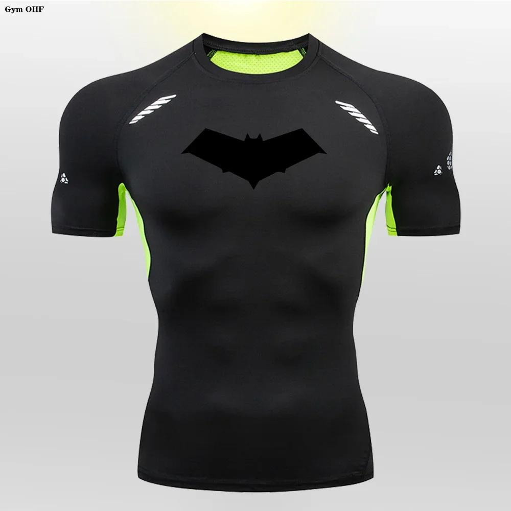 Clothing Fitness Compression Running T-Shirt Men Tops Bat Printing T Shirts Men Quick-Drying Gym Sportswear Jersey Tee For Male