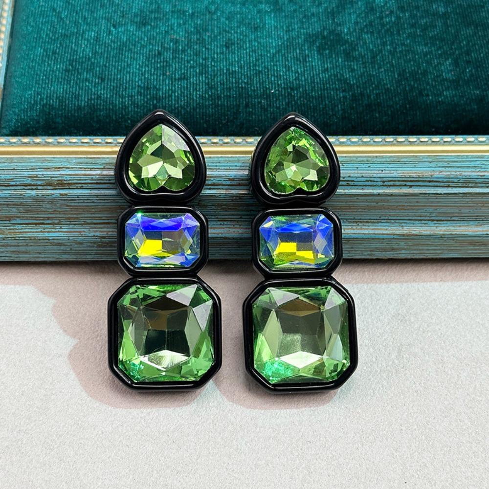 Resin Shiny Rhinestone Earrings Colorful Colorful Dangle Earring Geometric Square Studs  Women
