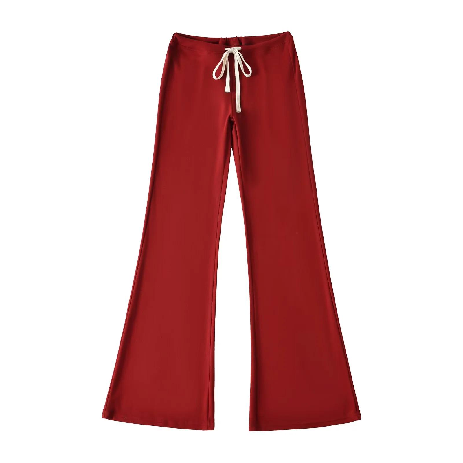 Women s Spicy American Flair: Drawstring Slimming Low-Rise Micro-Flare Yoga Pants for Spring Medium