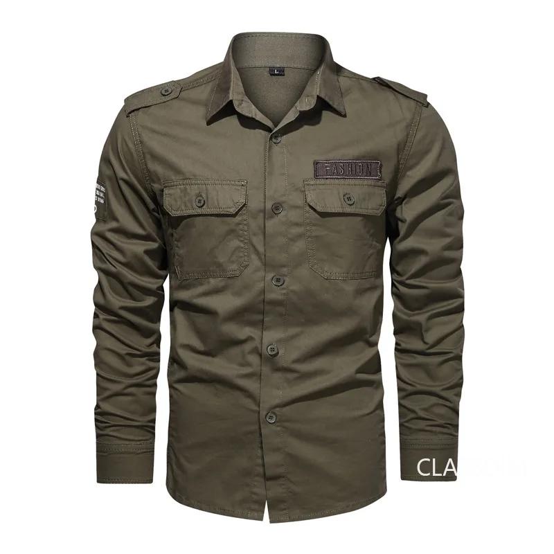 Camicie da Lavoro Militari da Uomo Multi-tasche Camicie Casual da Esterno in Cotone da Uomo Buona Qualità Uomo Taglia Larga Camicie Monocolore a Maniche Lunghe