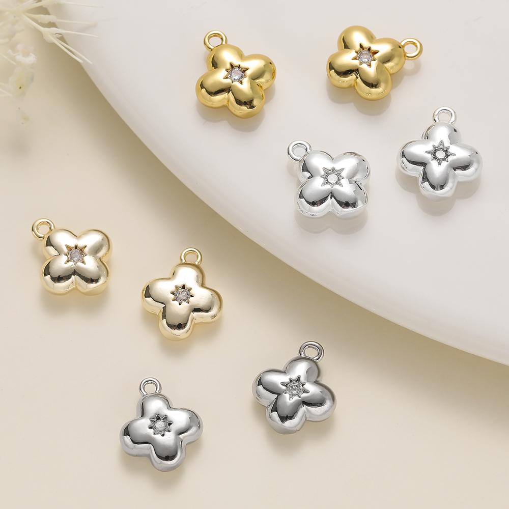 2Pcs/Pack 14/18K Gold Plated Flowers Shape Pendants with Zircon for Necklace Bracelets Jewelry Making Supplies Accessories