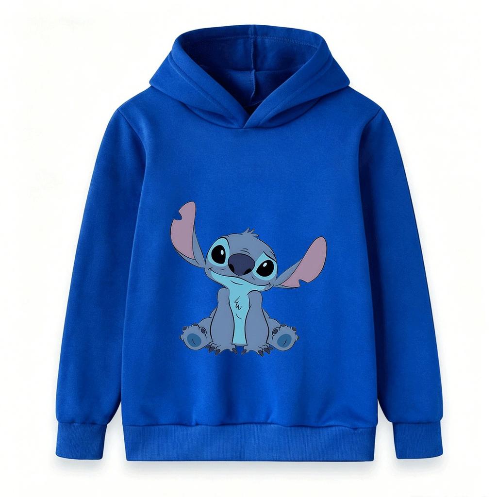 Kids Boys Girls Cute Blue Alien Printed Pullover Hoodie Casual Warm Long Sleeve Hooded Sweatshirt For Daily Wear