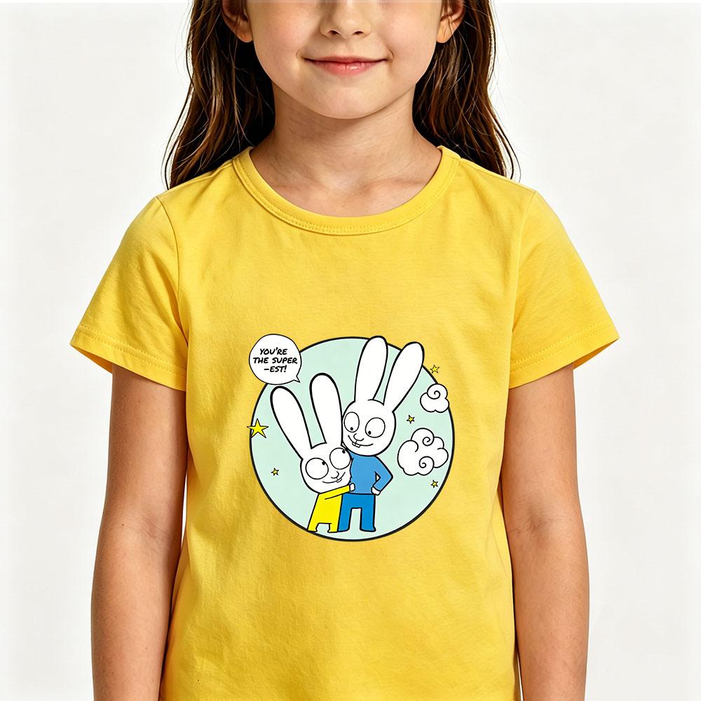 T-shirt Bambino Cartone Animato Simon Super Coniglio 100% Cotone Carina Ragazzi Ragazze Manica Corta Stampa Manga Top Bambini Casual Toddler Estate